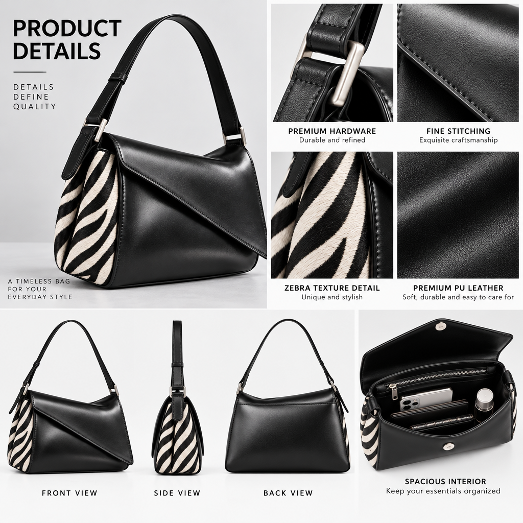 Qelnuvazi™ Zebra Fold Leather Shoulder Bag