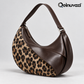 Qelnuvazi™ Leopard Crescent Leather Shoulder Bag