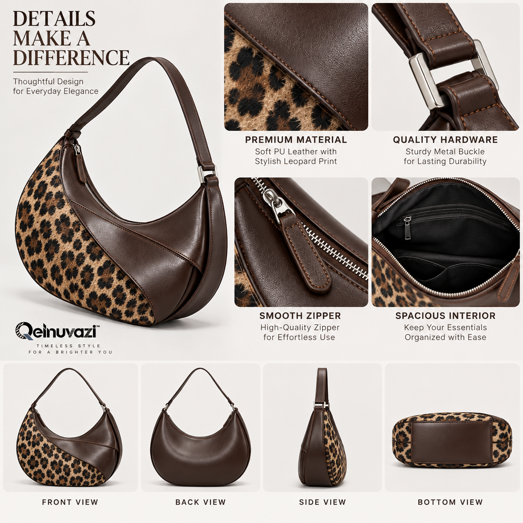 Qelnuvazi™ Leopard Crescent Leather Shoulder Bag