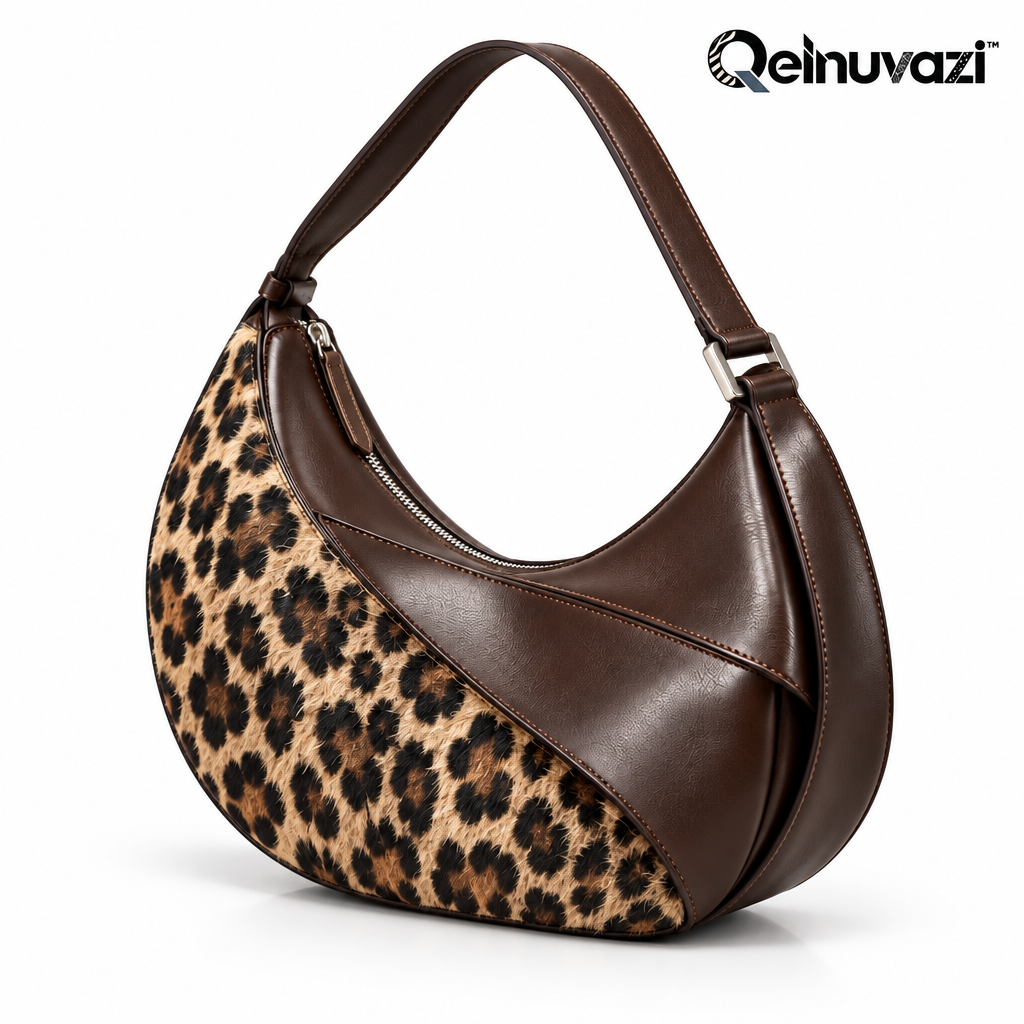 Qelnuvazi™ Leopard Crescent Leather Shoulder Bag