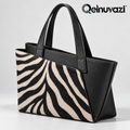 Qelnuvazi™ Zebra Panel Leather Tote