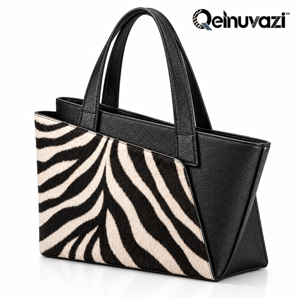 Qelnuvazi™ Zebra Panel Leather Tote