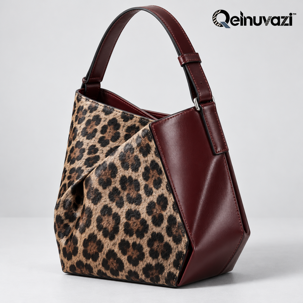 Qelnuvazi™ Oxblood Leopard Leather Shoulder Bag
