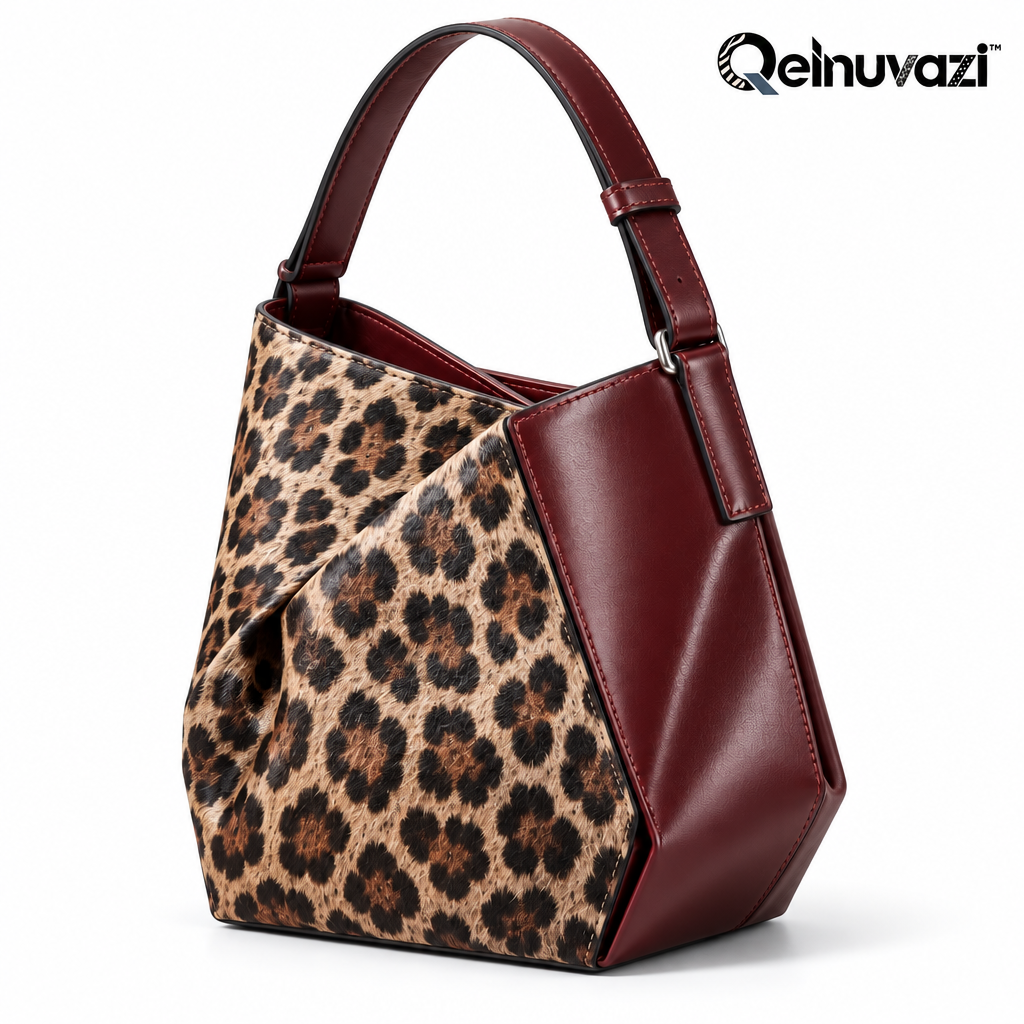 Qelnuvazi™ Oxblood Leopard Leather Shoulder Bag
