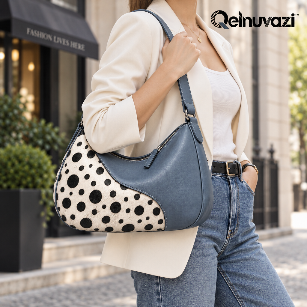 Qelnuvazi™ Slate Polka Leather Hobo Bag