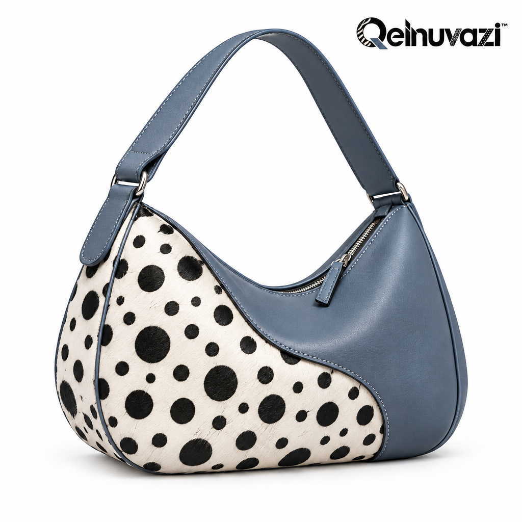 Qelnuvazi™ Slate Polka Leather Hobo Bag