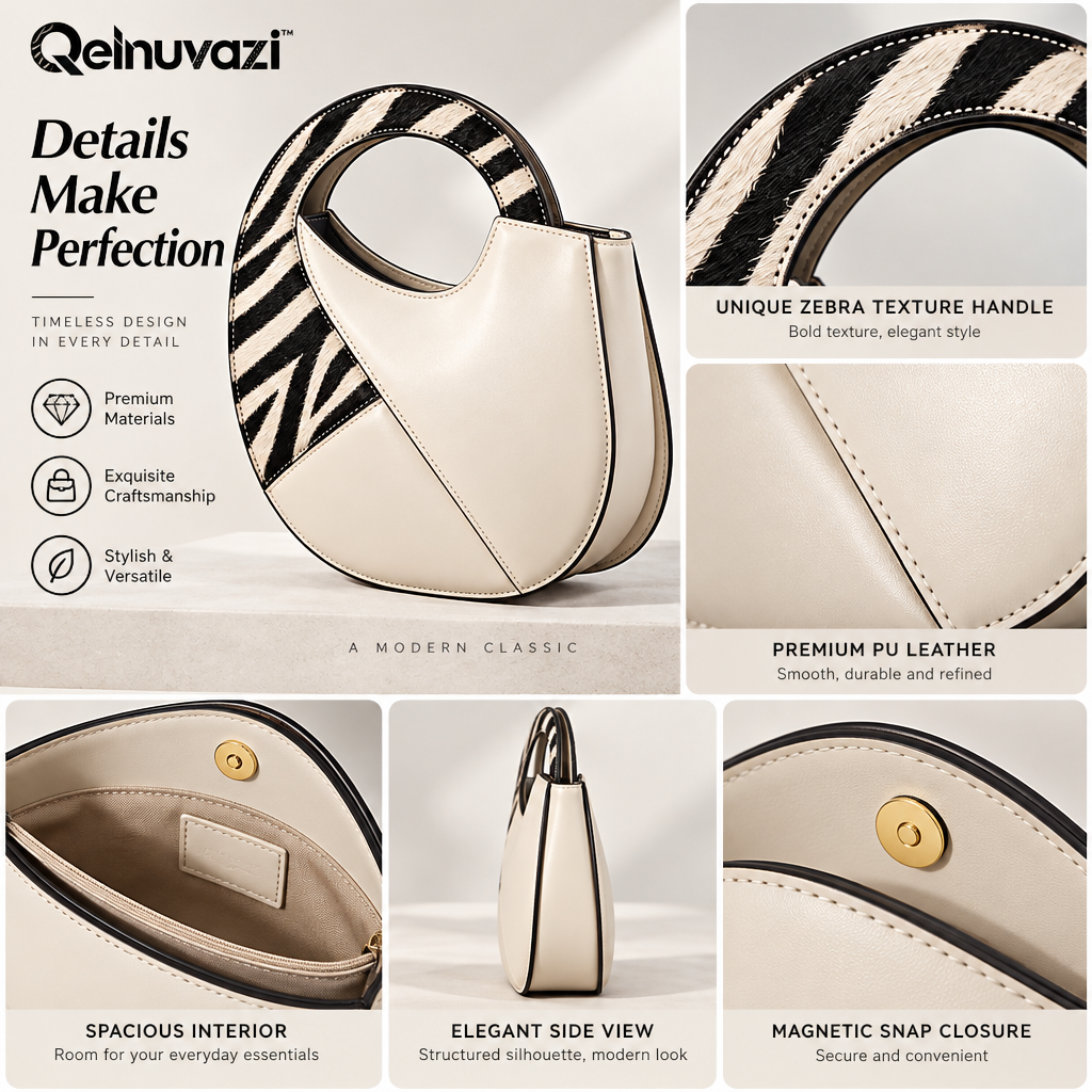 Qelnuvazi™ Zebra Halo Leather Top-Handle Bag