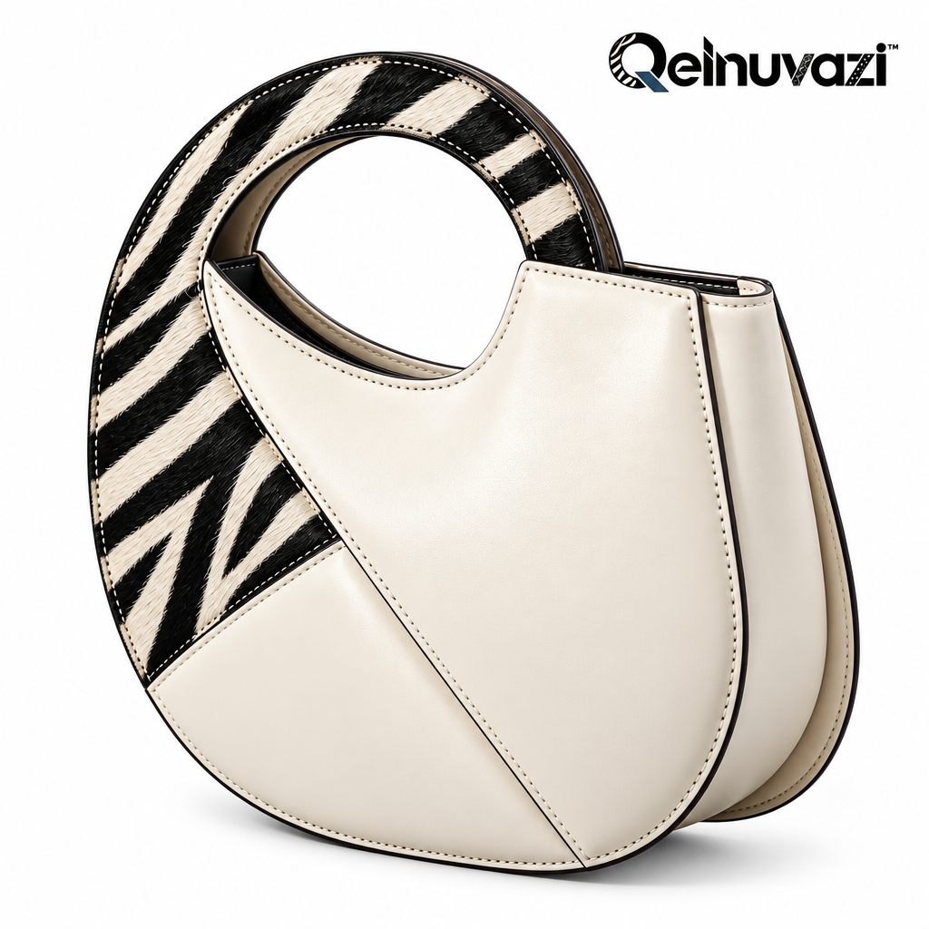 Qelnuvazi™ Zebra Halo Leather Top-Handle Bag