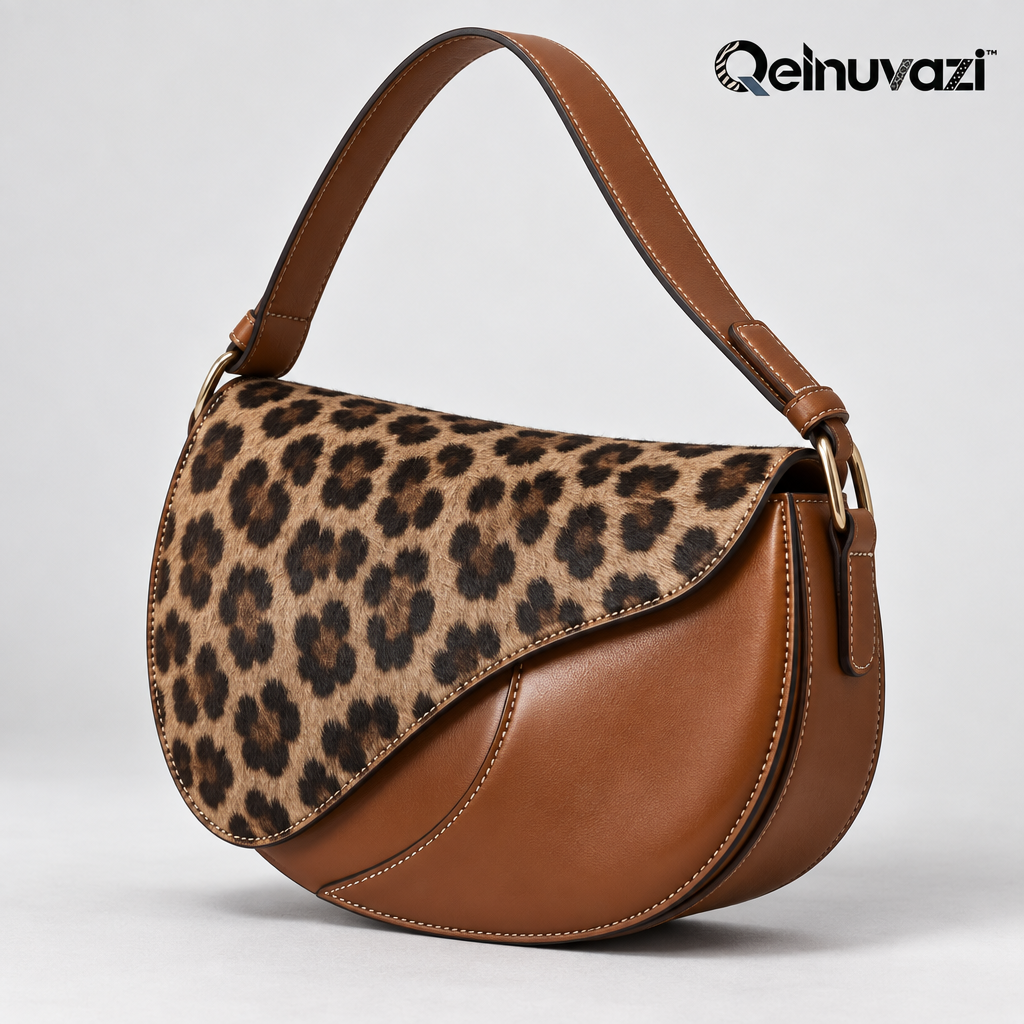 Qelnuvazi™ Cognac Leopard Saddle Bag