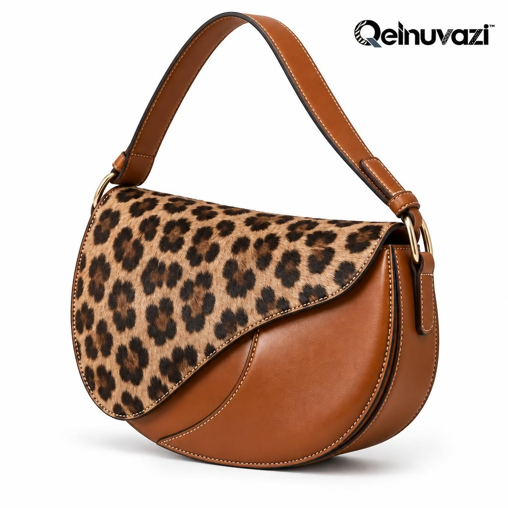 Qelnuvazi™ Cognac Leopard Saddle Bag