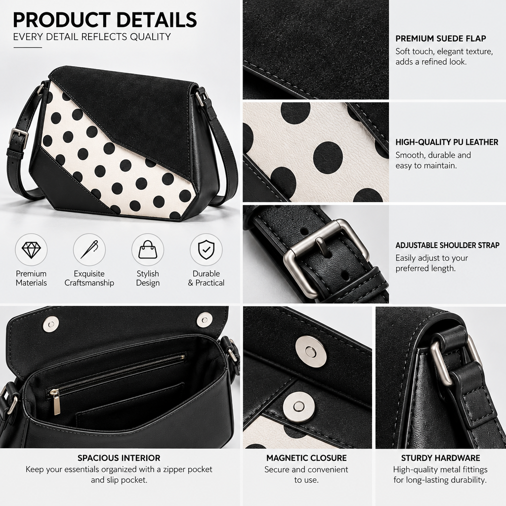 Qelnuvazi™ Polka Curve Leather Shoulder Bag