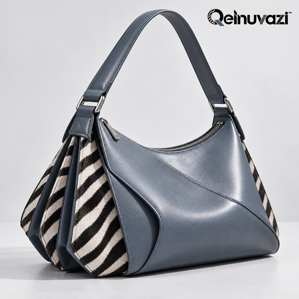 Qelnuvazi™ Slate Zebra Fold Leather Bag