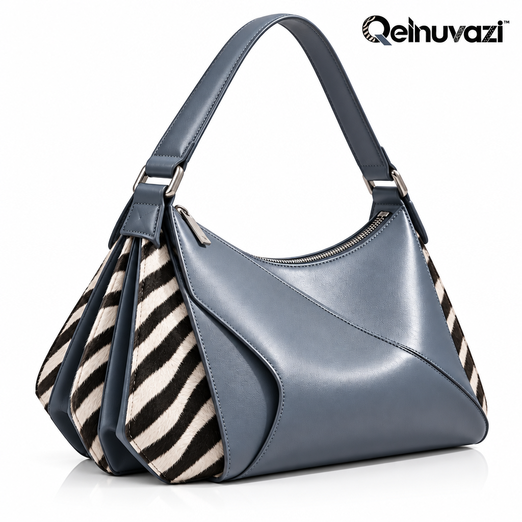 Qelnuvazi™ Slate Zebra Fold Leather Bag