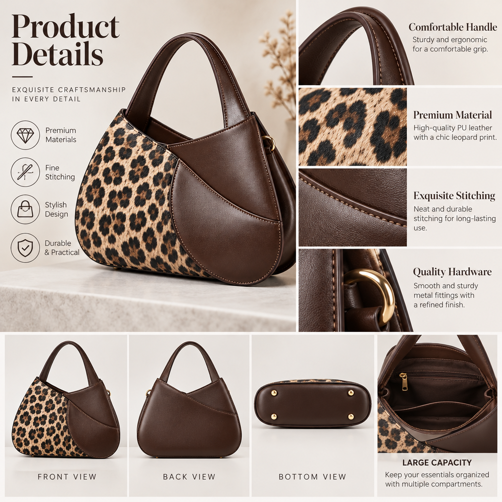 Qelnuvazi™ Espresso Leopard Sculpted Tote
