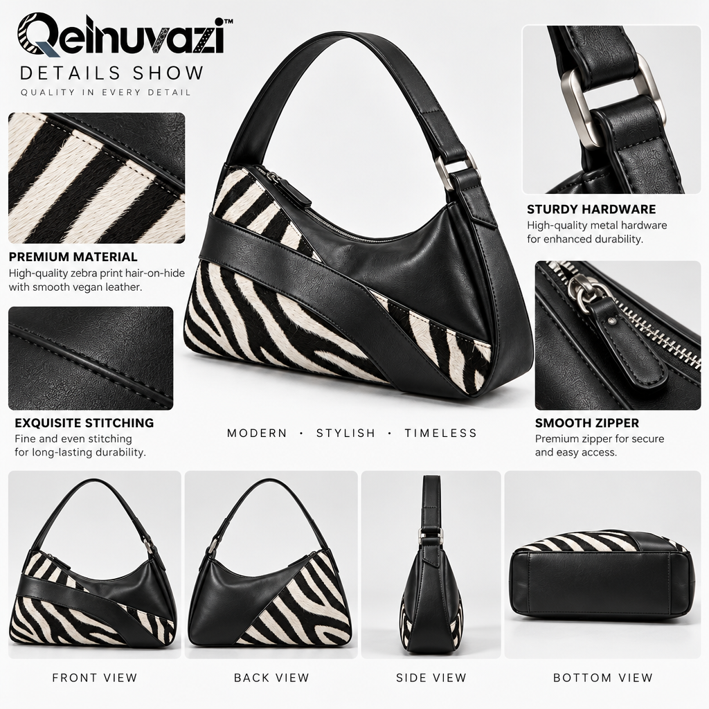 Qelnuvazi™ Zebra Slash Leather Shoulder Bag