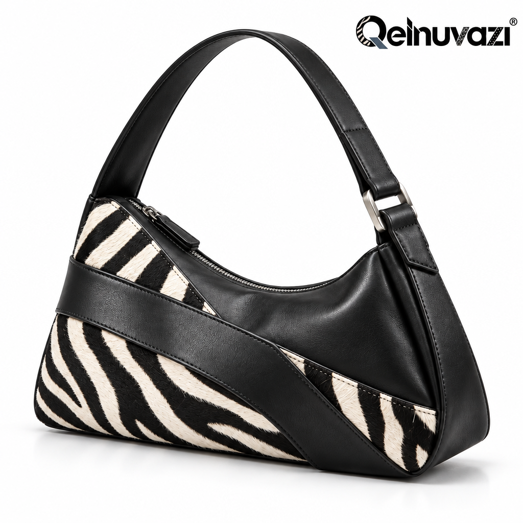 Qelnuvazi™ Zebra Slash Leather Shoulder Bag