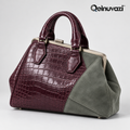 Qelnuvazi™ Burgundy Croc-Embossed Frame Bag
