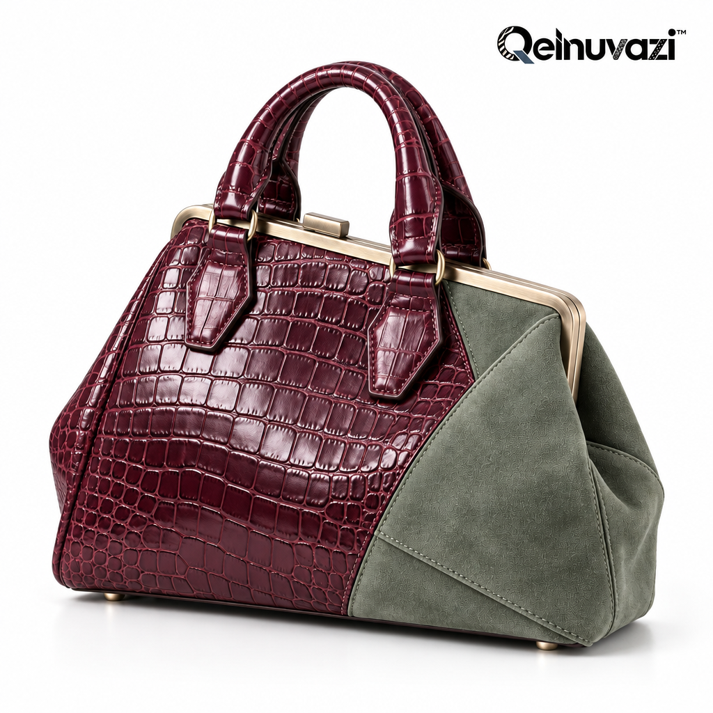 Qelnuvazi™ Burgundy Croc-Embossed Frame Bag