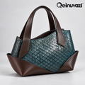 Qelnuvazi™ Teal Scale-Embossed Leather Tote